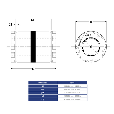 SSEM25 THOMSON BALL BUSHING SSE SERIES 25MM CLOSED LINEAR BEARING SELF ALIGNING ADJUSTABLE 1506.2 LBF